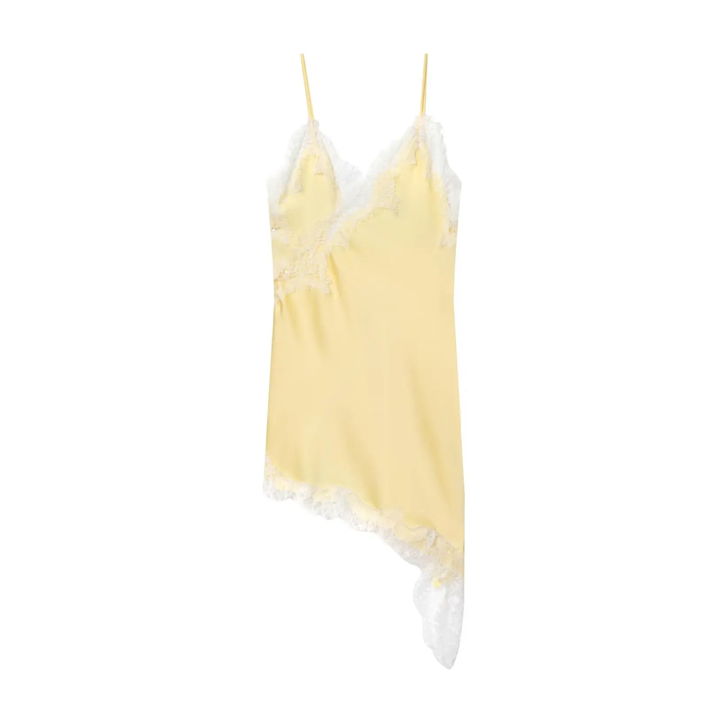 Robe Slip Satin & Dentelle — Ourlet Asymétrique